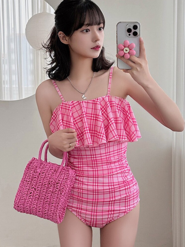 Traje de baño coreano conservador de una pieza de primavera termal