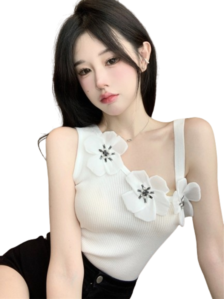 Top vintage con hombros descubiertos y flores 3D