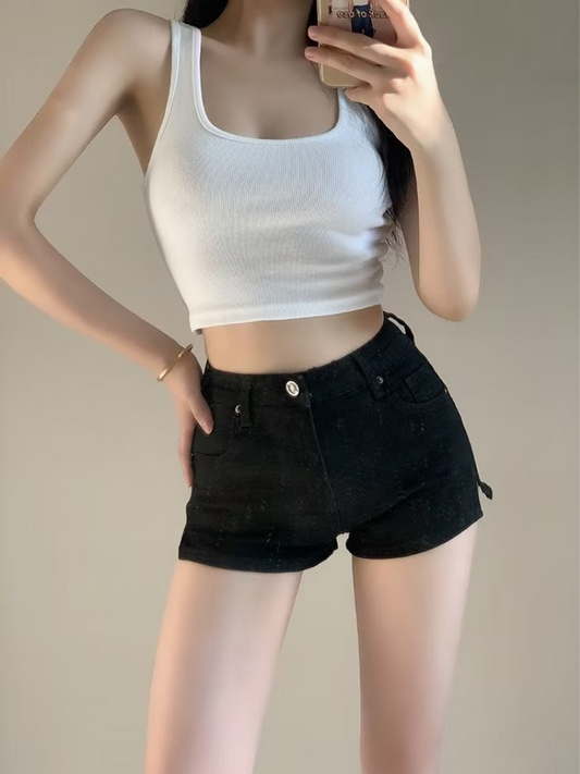 Shorts vaqueros ajustados con aberturas