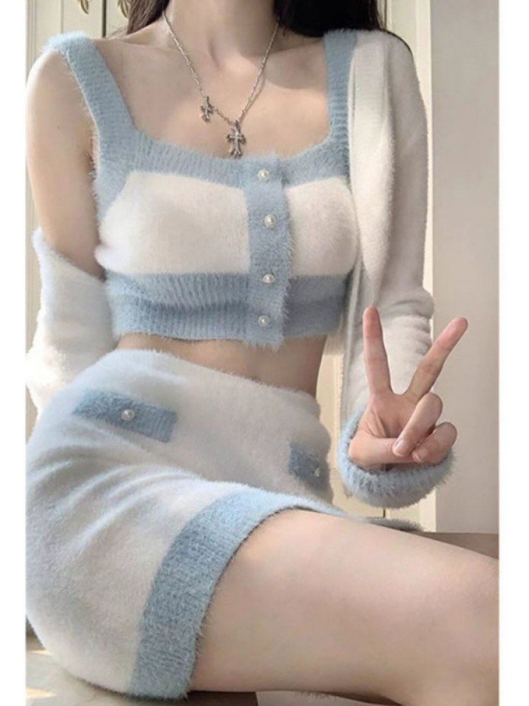 Nuevo conjunto de tres piezas de punto de otoño e invierno.