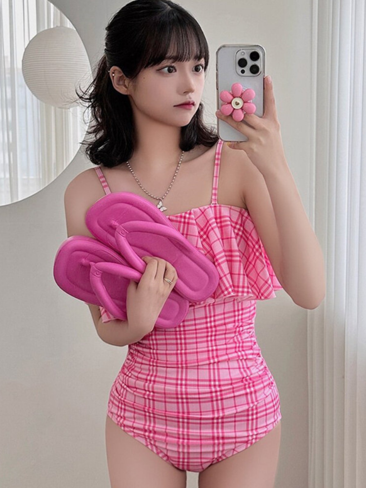 Traje de baño coreano conservador de una pieza de primavera termal