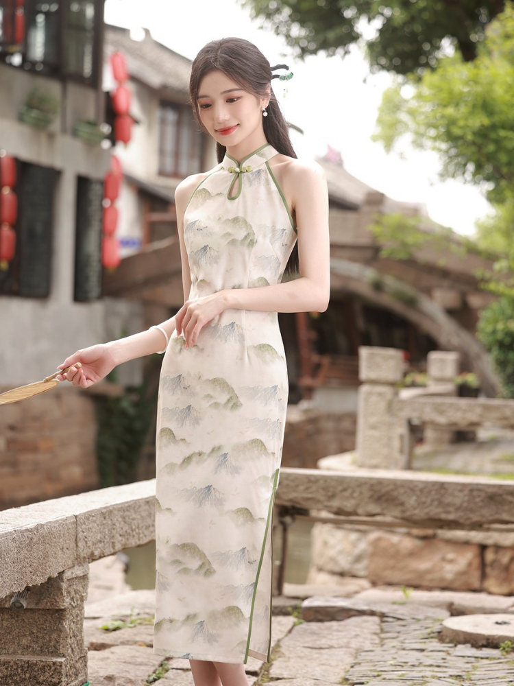 Nuevo cheongsam sin mangas de estilo chino