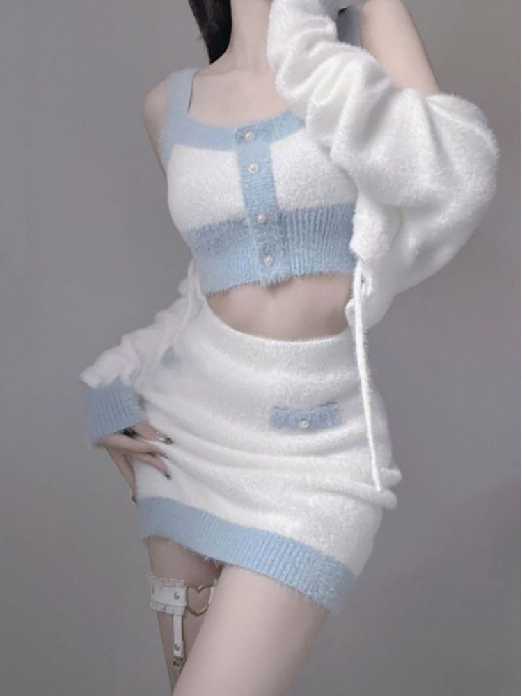 Nuevo conjunto de tres piezas de punto de otoño e invierno.